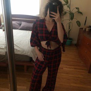 Noisy May Wide Leg and Tie Front Crop Top Set